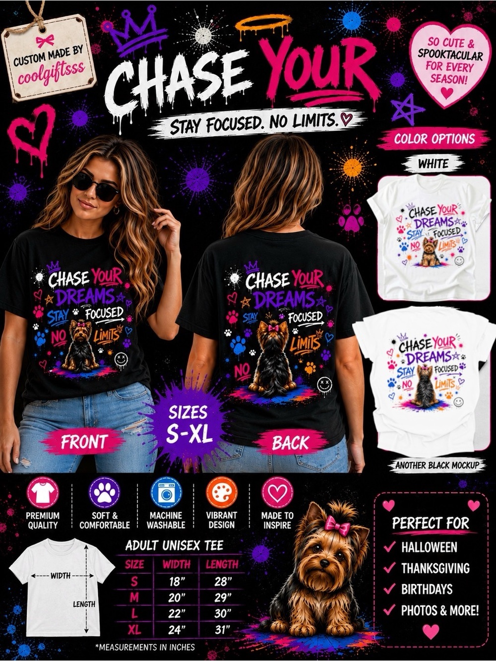 Chase your dreams Graphic t-shirt - custom made S M L XL new yorkie
